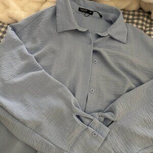 SHEIN Curve Light Blue Button-Up Shirt